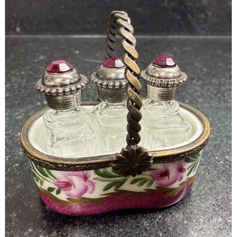 Vintage Peint Main Limoges CR Hand Painted Porcelain‎ Perfume Caddy Trinket Box